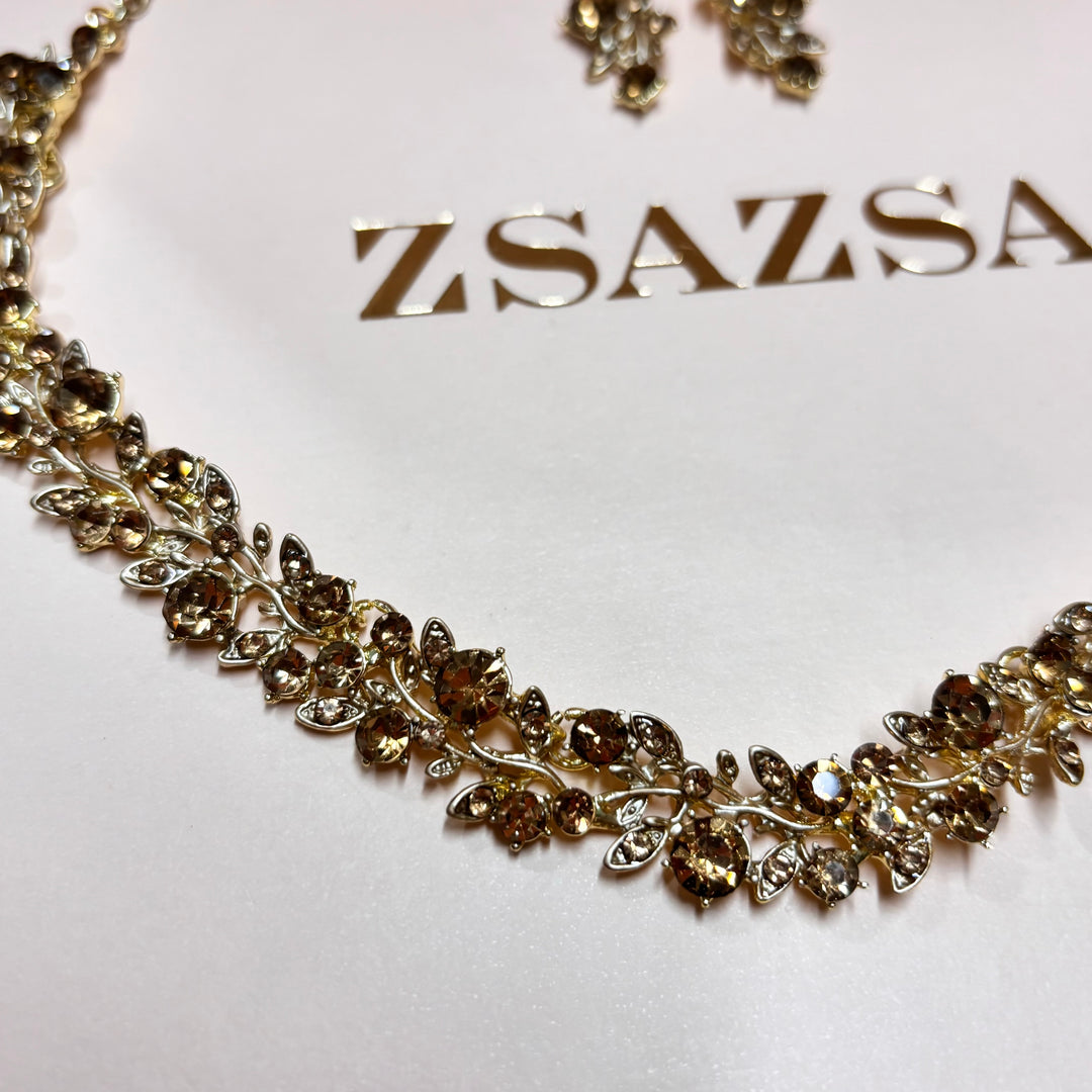 Brown rhinestone leaves set