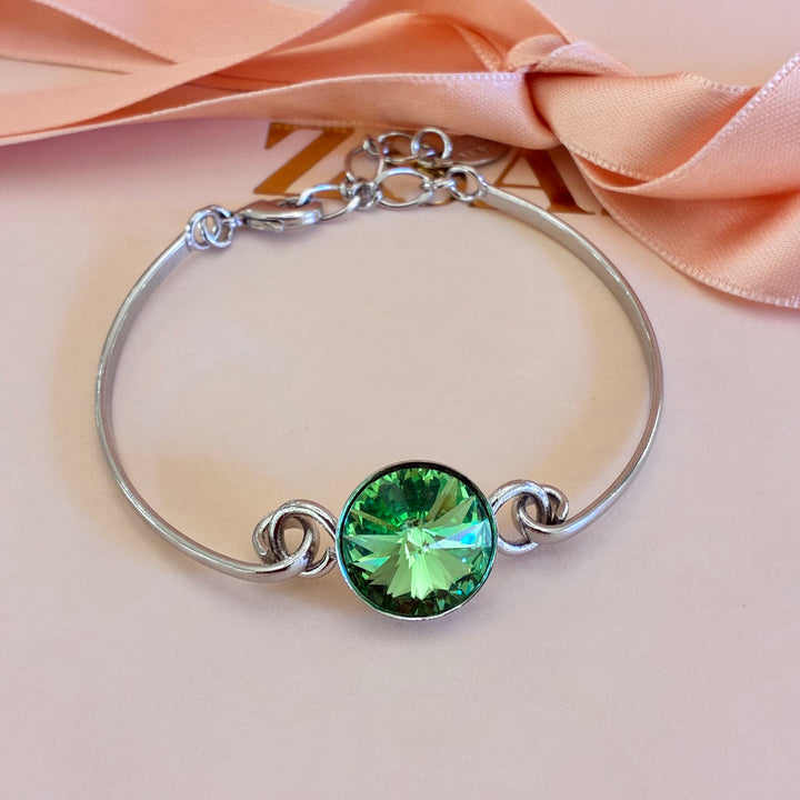 Green Swarovski crystals silver bracelet and ring