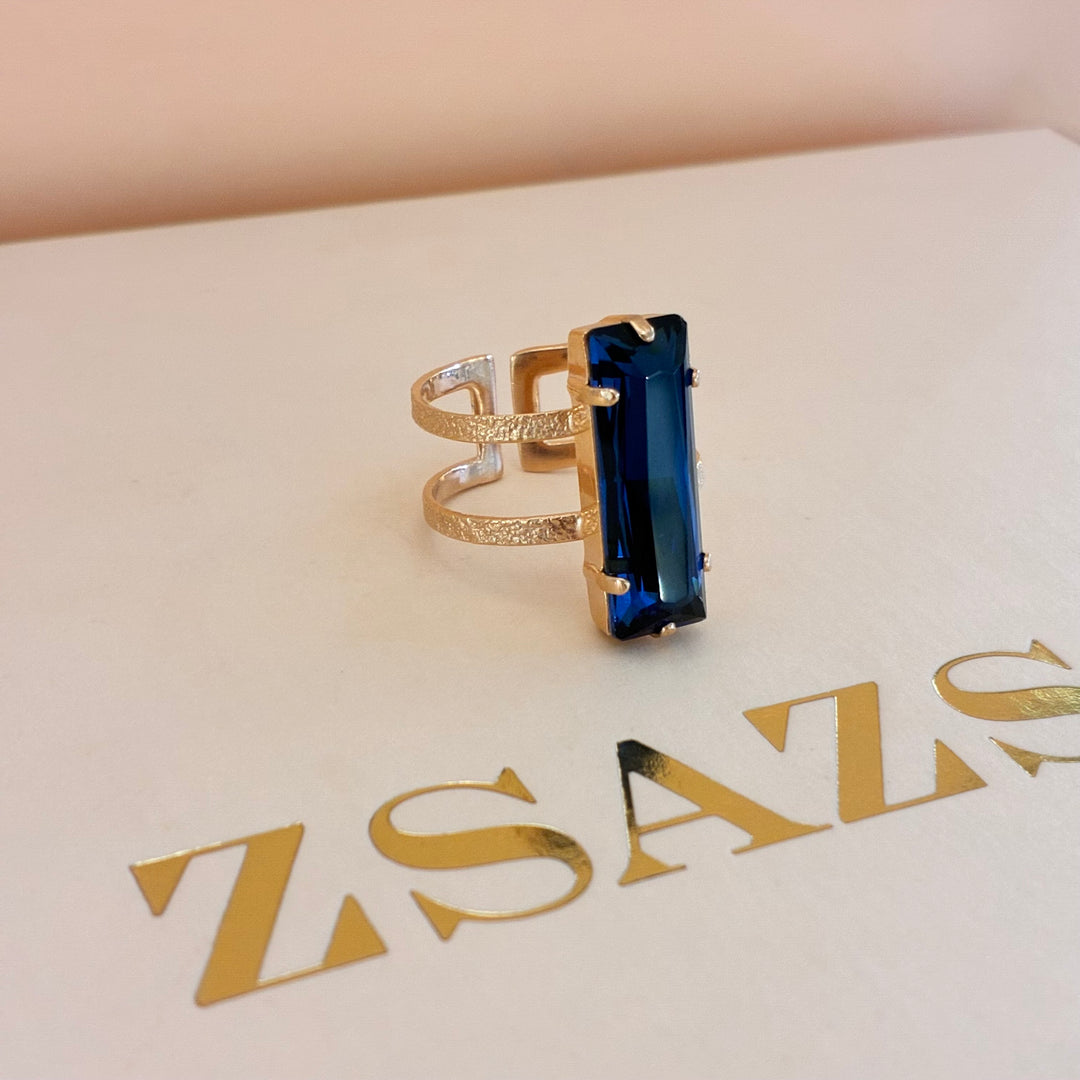 Rectangular navy blue rose gold plated set