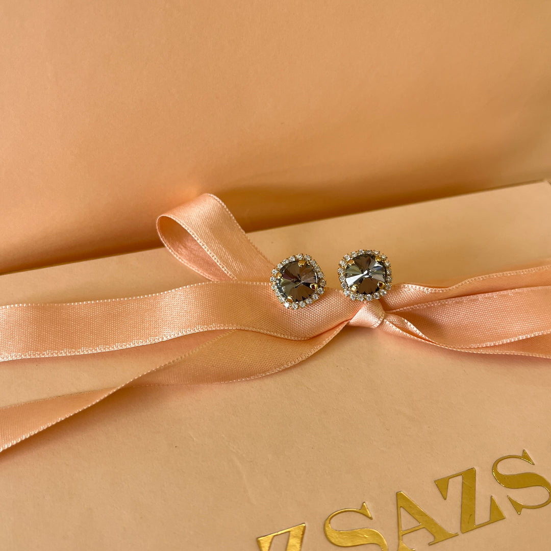 Grey Swarovski crystals studs and ring