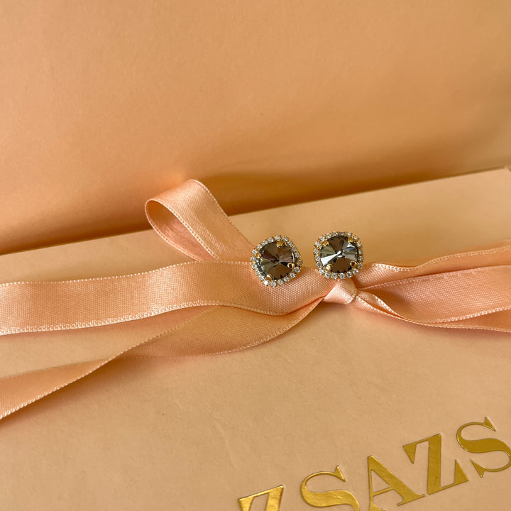 Grey Swarovski crystals studs and ring