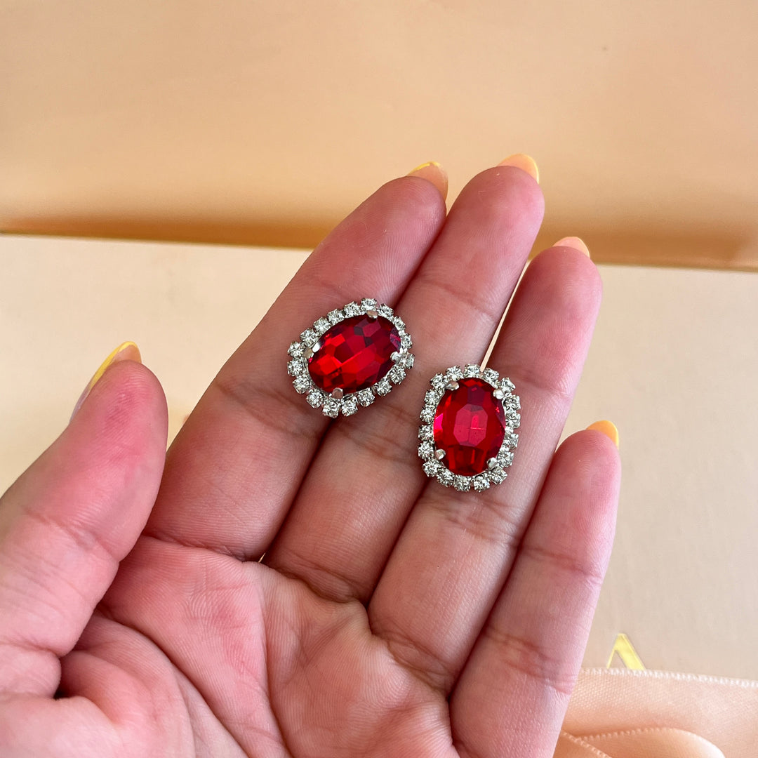 Red oval Preciosa crystals studs and ring