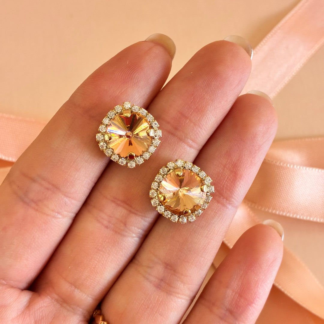 Peach swarovski crystals earrings