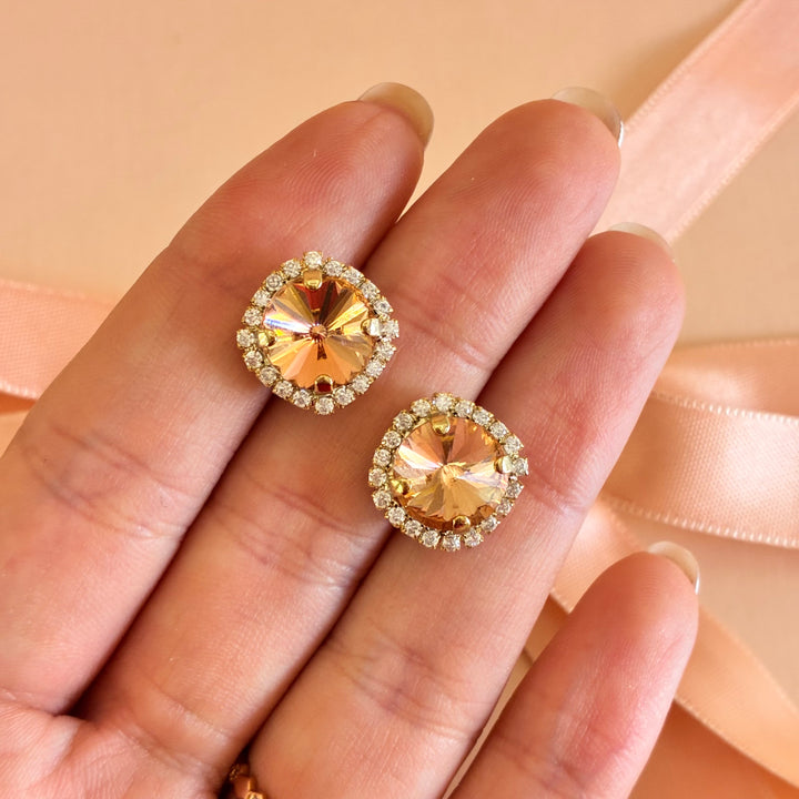 Peach swarovski crystals earrings