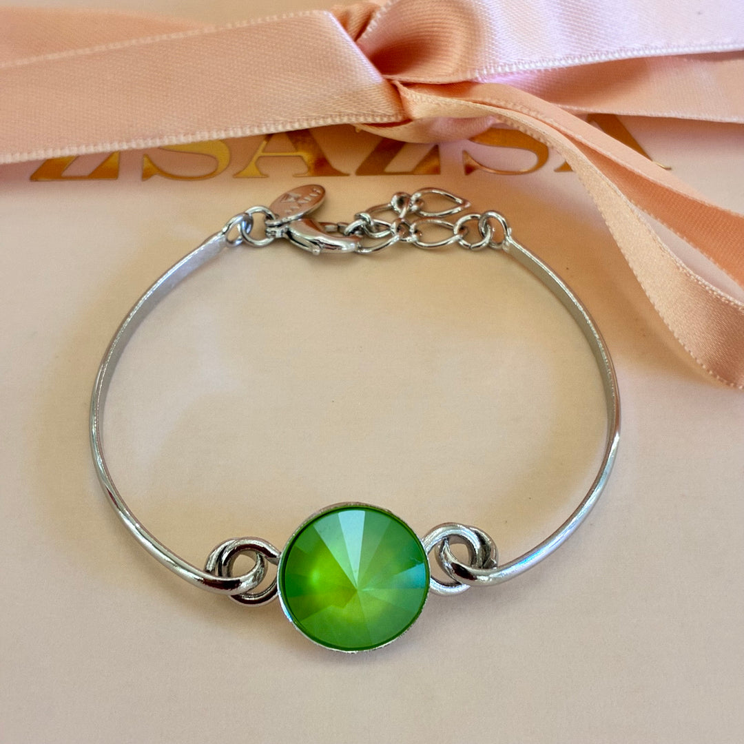 Green Swarovski crystals silver set