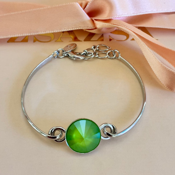 Green Swarovski crystals silver set