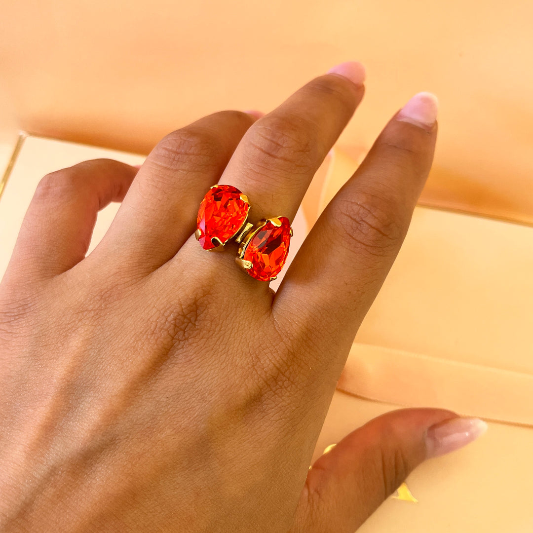 Teardrop orange Swarovski crystals ring