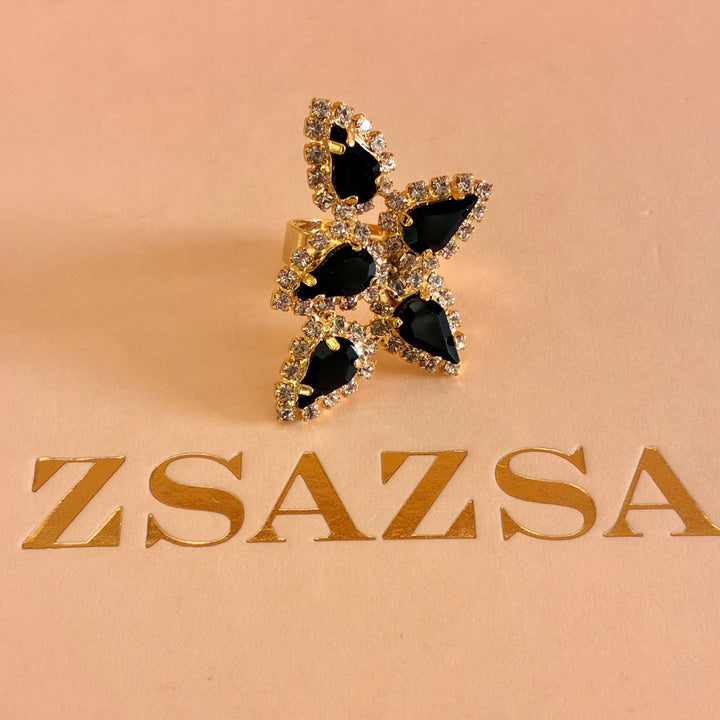 Black teardrops Preciosa crystals set