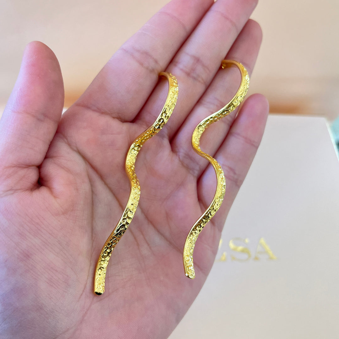 Gold handmade long earrings