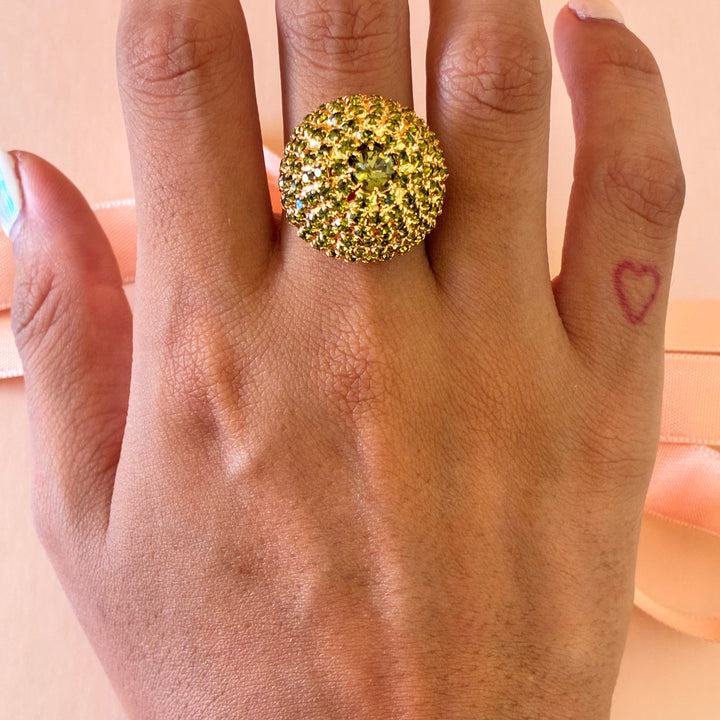 Half ball green Swarovski crystals ring