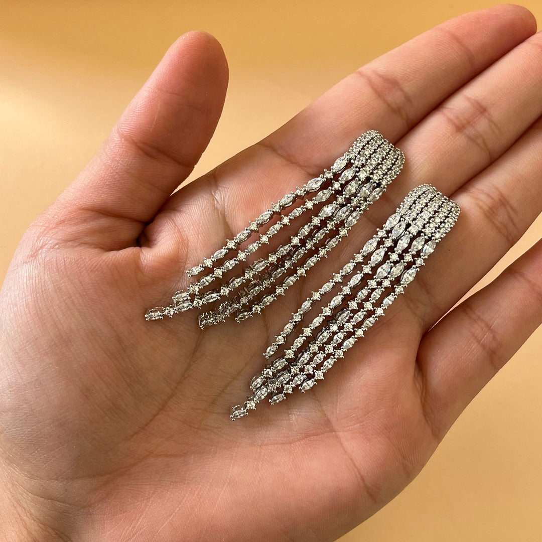 Silver zircone fringe set