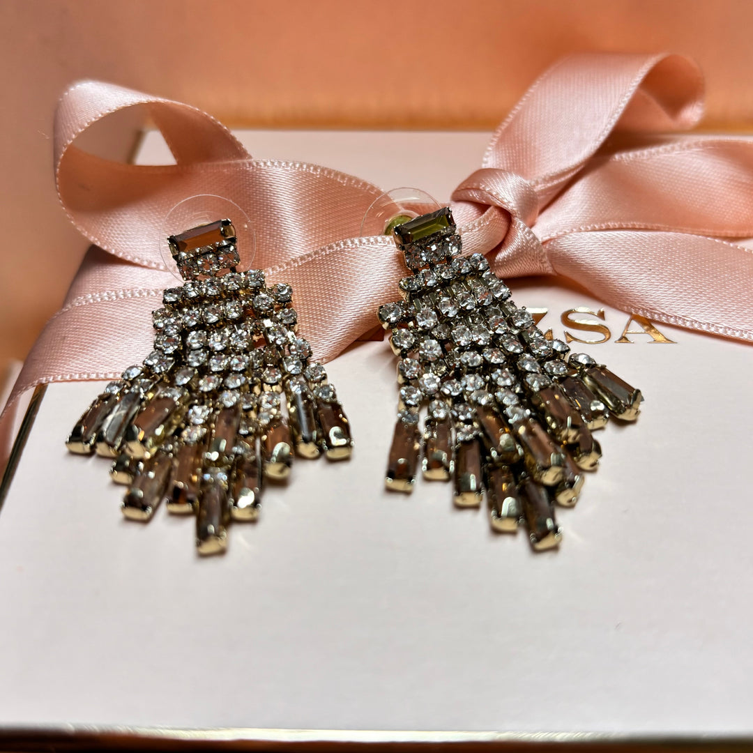 Bronze rhinestone fringe earrings