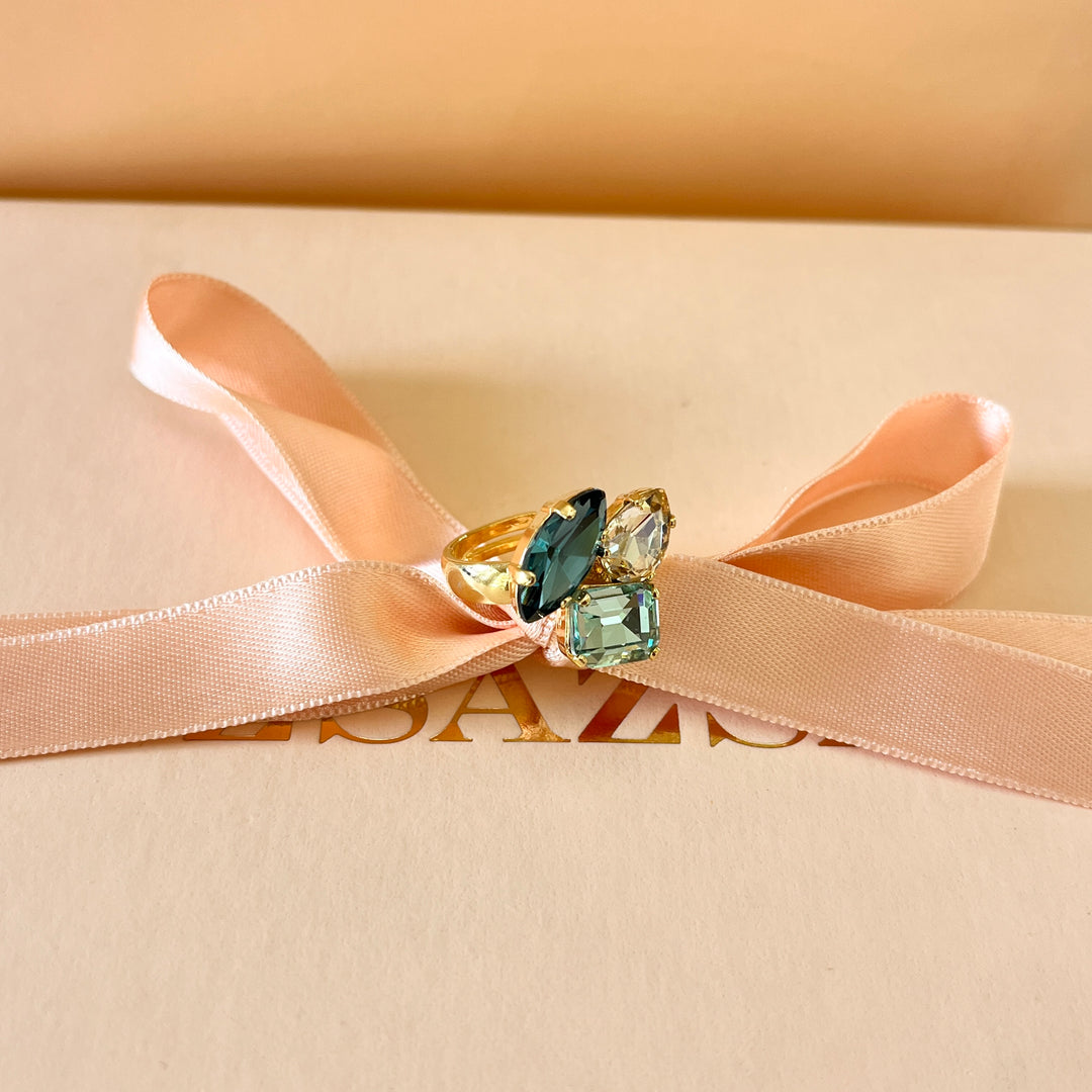 Shade of green Swarovski crystals earrings and ring