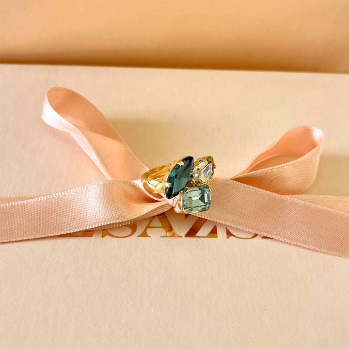 Shade of green Swarovski crystals earrings and ring