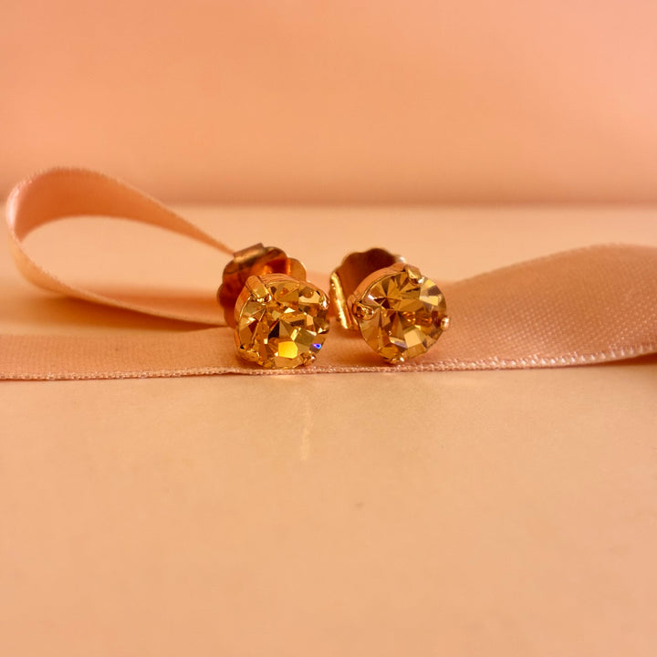 Peach Preciosa crystals gold plated studs