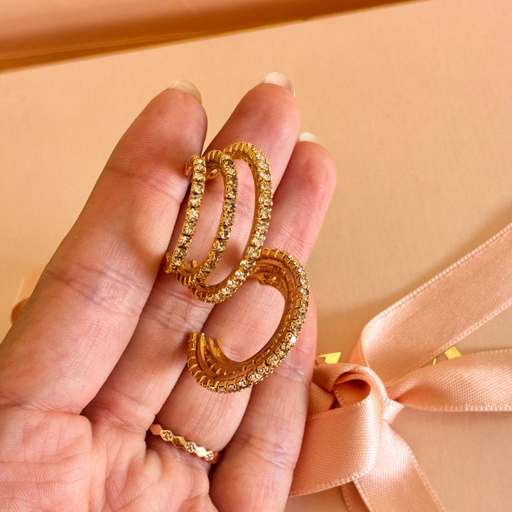 Peach Swarovski crystals gold plated half hoop