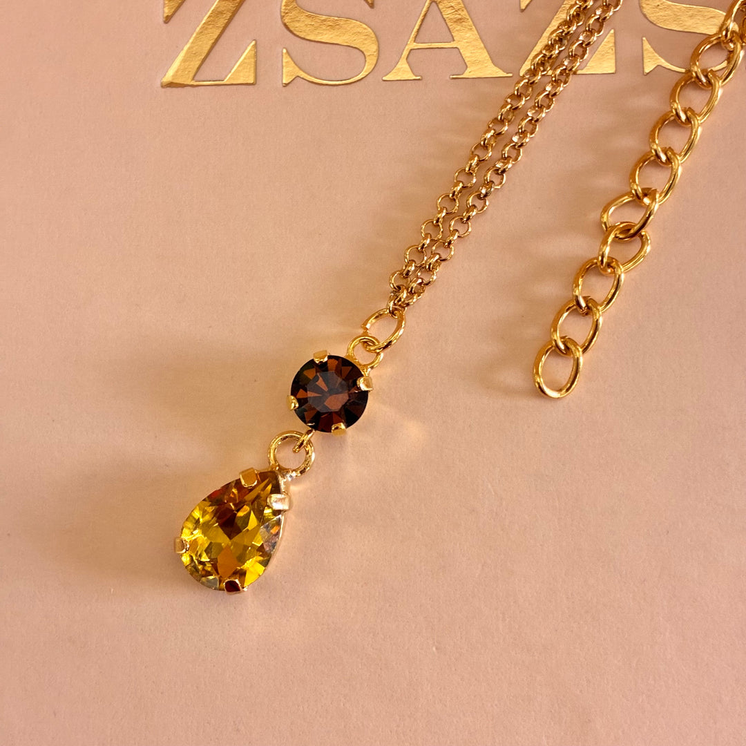 Brown and yellow Preciosa crystals set