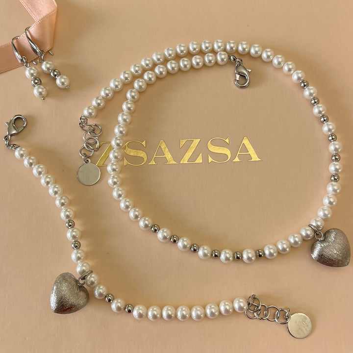 Heart grey & pearls set