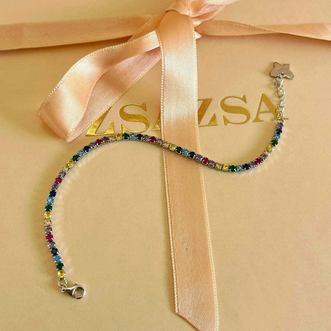 Multicoloured zircone sterling silver bracelet