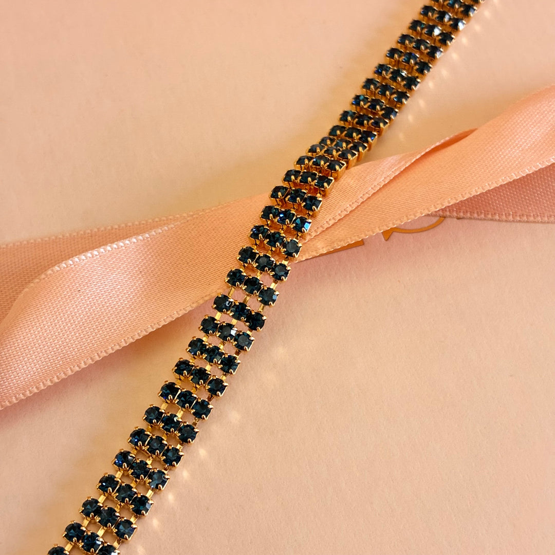 3 rows Navy blue Preciosa crystals bracelet