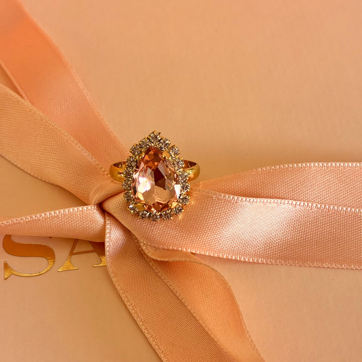 Teardrop Peach Preciosa crystals gold plated set