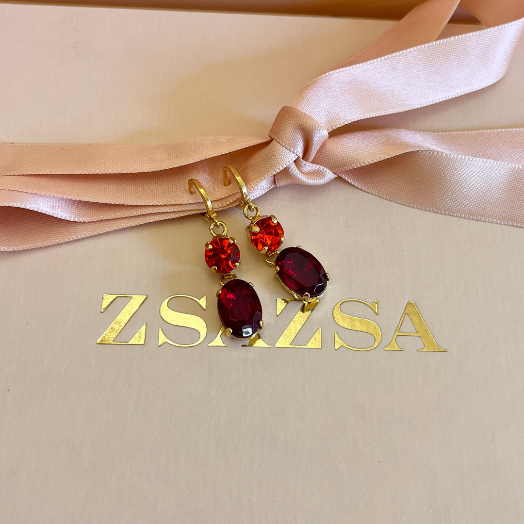 Dark red and Orange Swarovski crystals hooks and ring