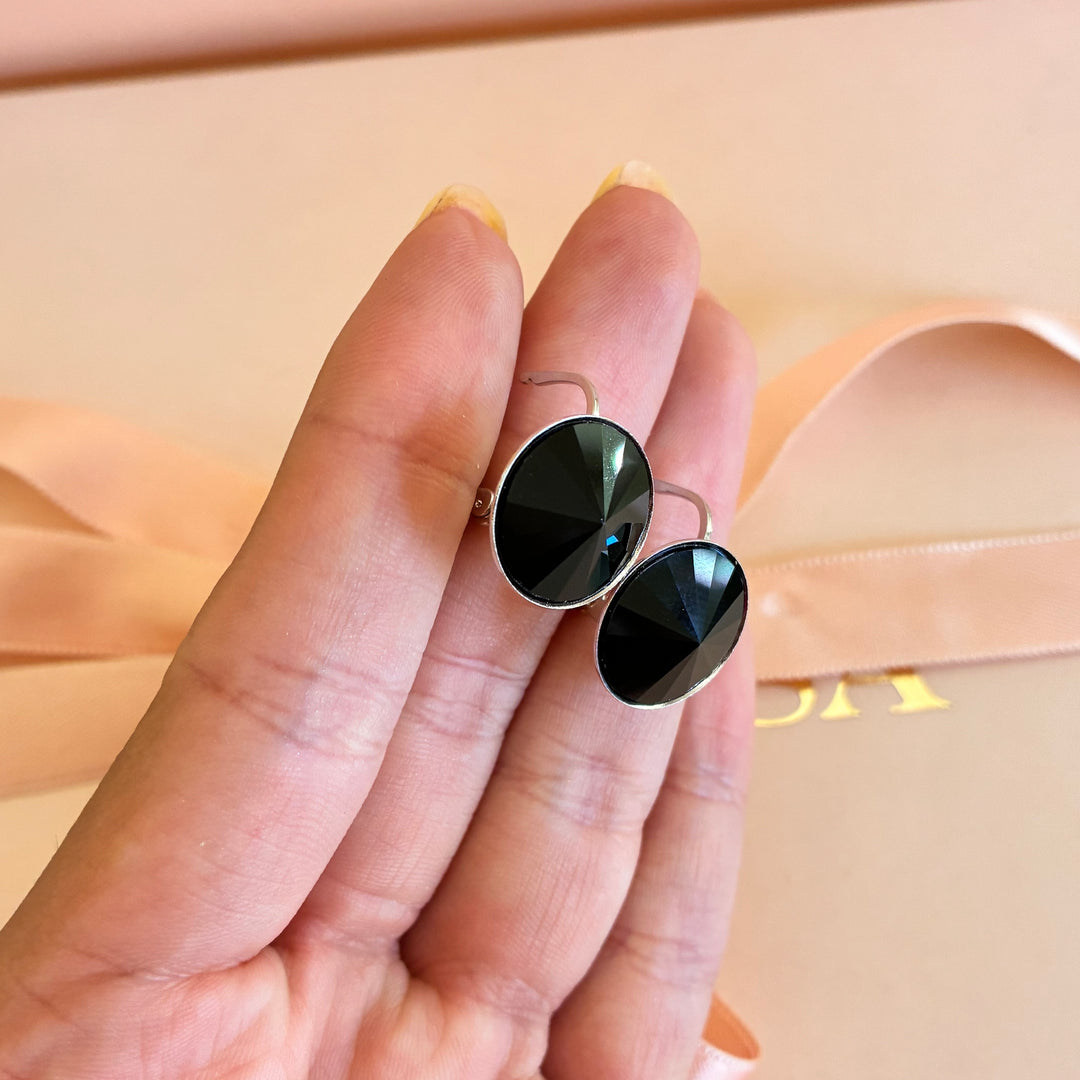Black round Swarovski crystal hooks
