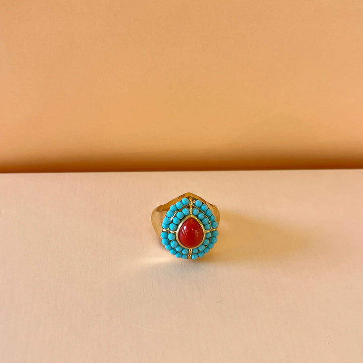 Turquoise & coral ring
