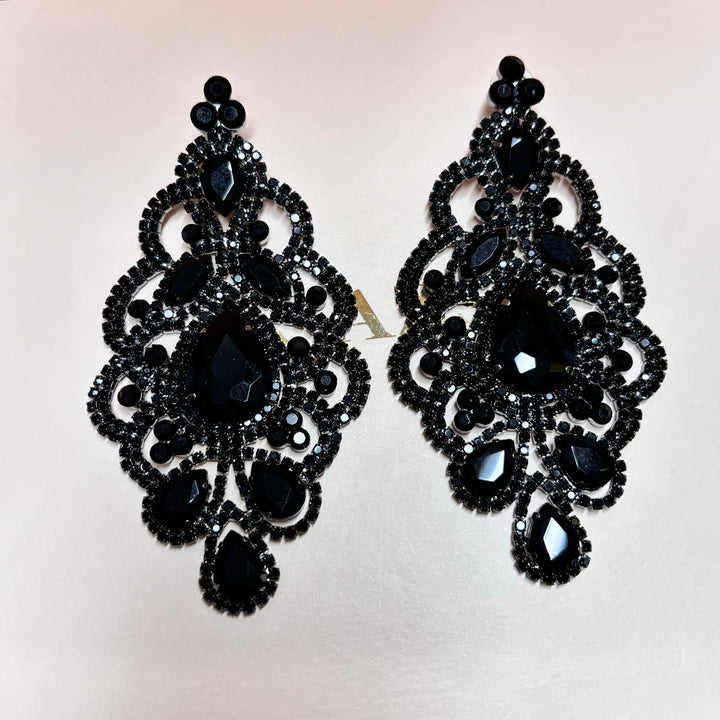 Big black rhinestone teardrop earrings