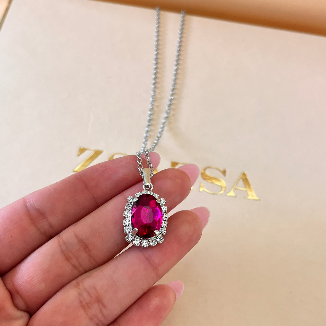 Fuchsia oval preciosa crystals set