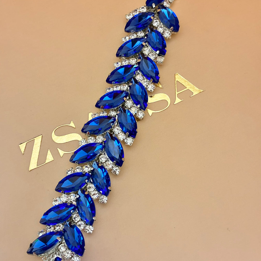 Royal blue leaves Swarovski crystals set
