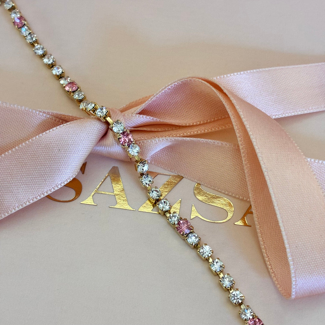 Light Pink Swarovski crystals gold plated bracelet