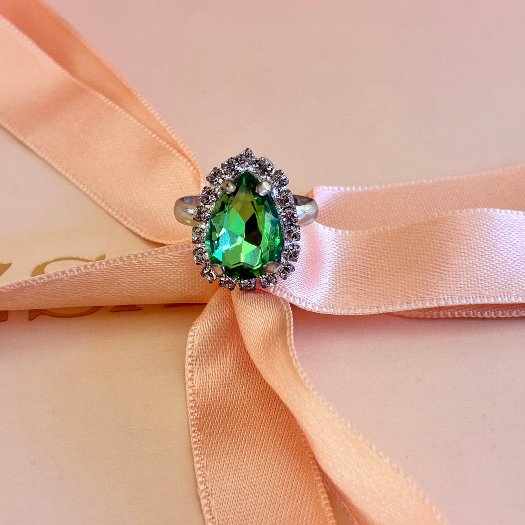 Teardrop green Preciosa crystals silver set