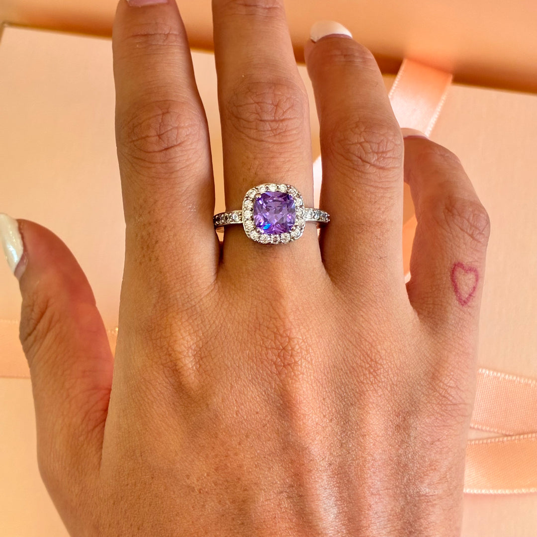 Square lilac zircone silver ring