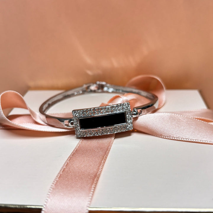 Rectangular black rhinestone silver set