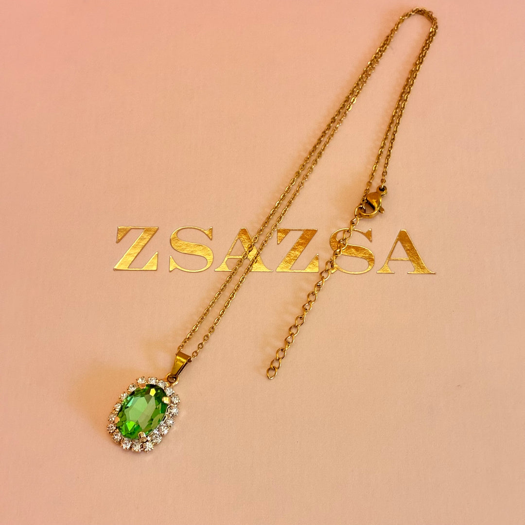 Green oval Preciosa crystals gold plated pendant