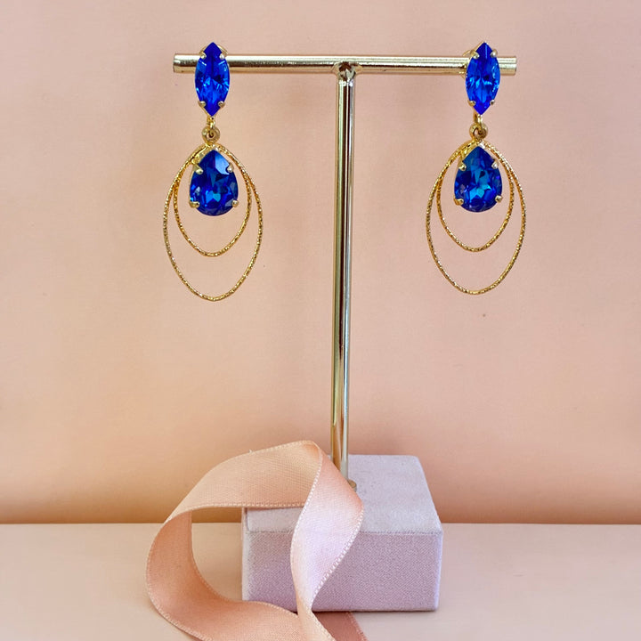 Marquise & teardrop royal blue Swarovski crystals earrings