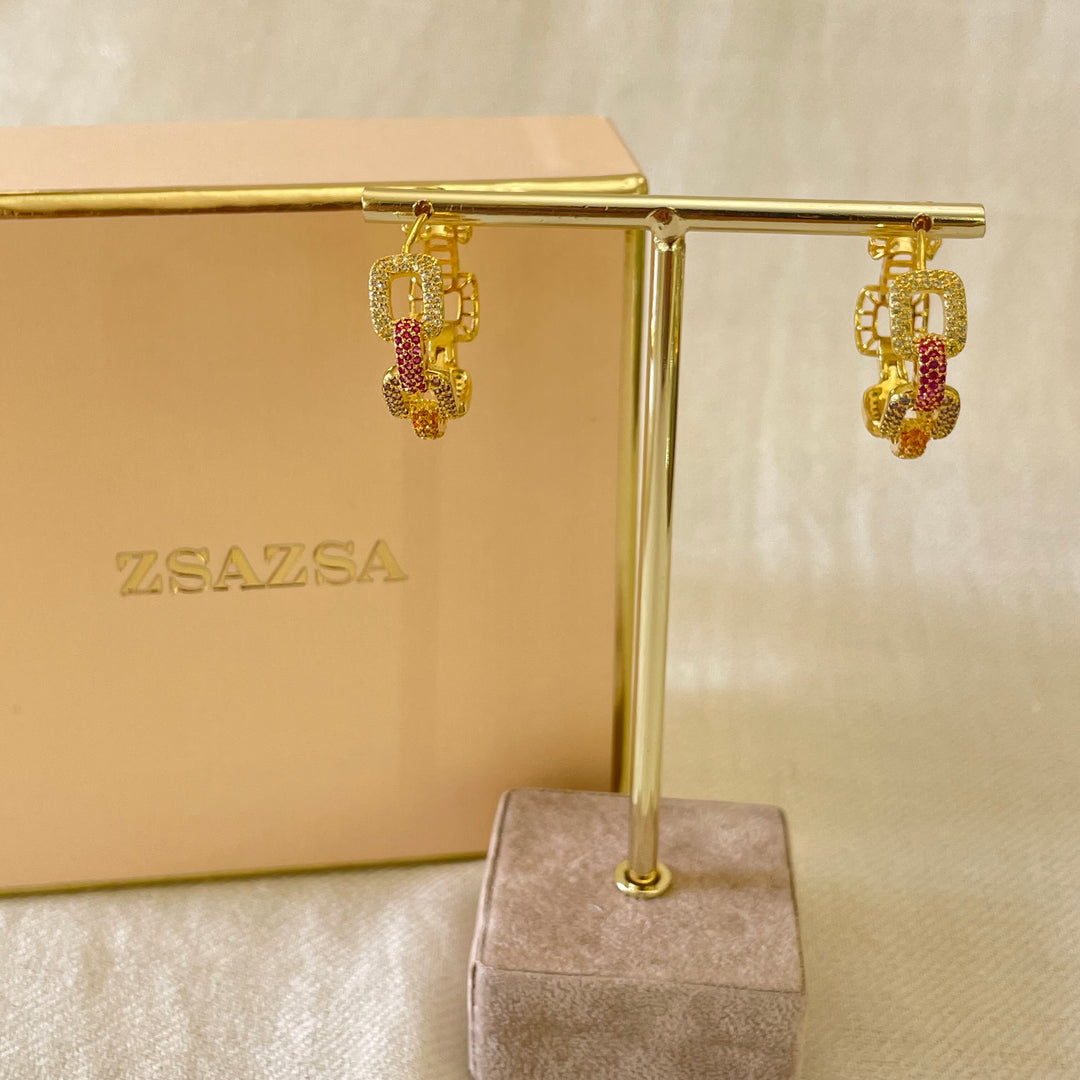 Multicolour zircone gold plated hoops