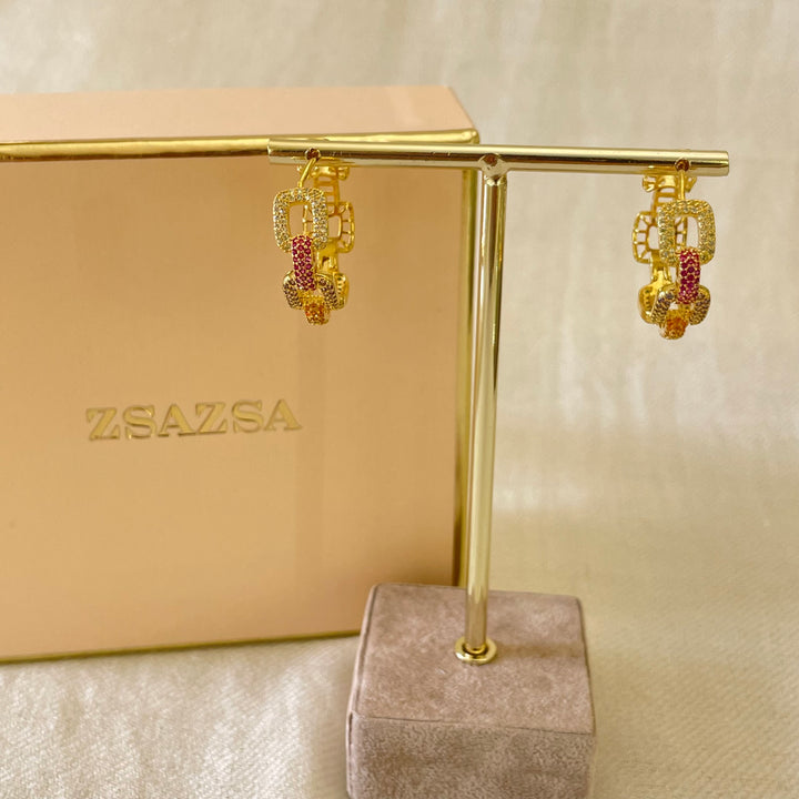 Multicolour zircone gold plated hoops