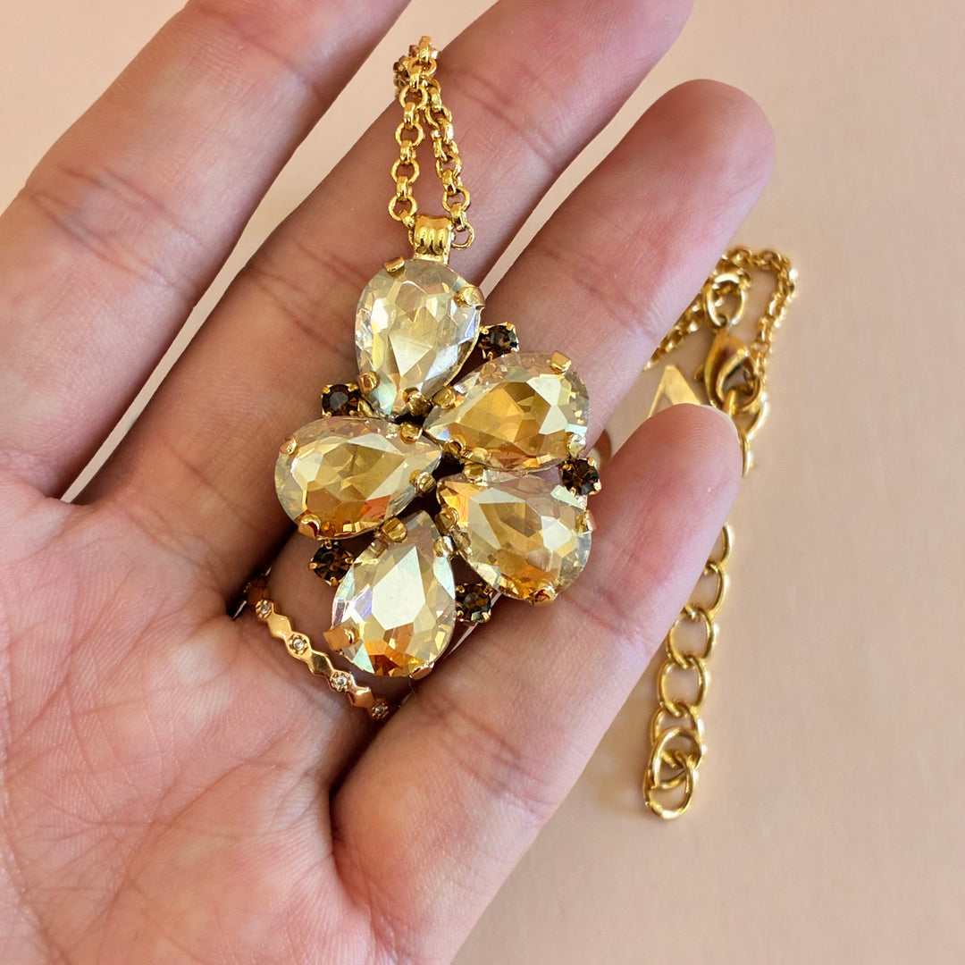 Champagne and brown Preciosa crystals pendant and ring