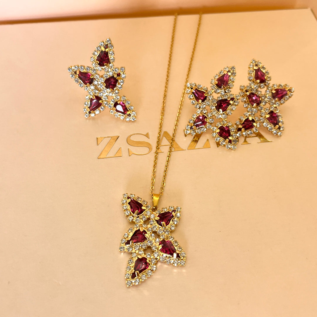 Magenta rectangular Swarovski crystals set