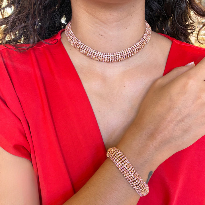Pink Swarovski crystals choker and bracelet
