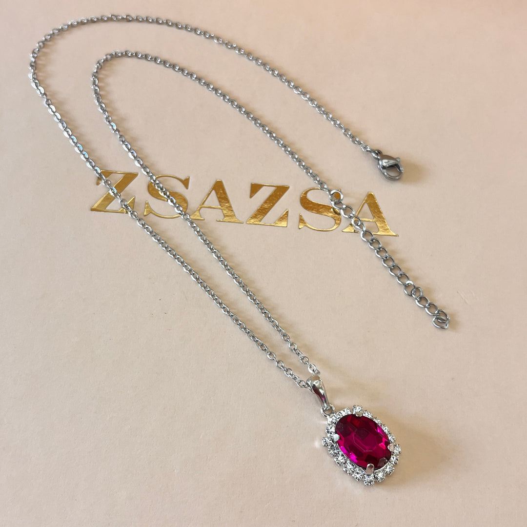 Fuchsia oval preciosa crystals set