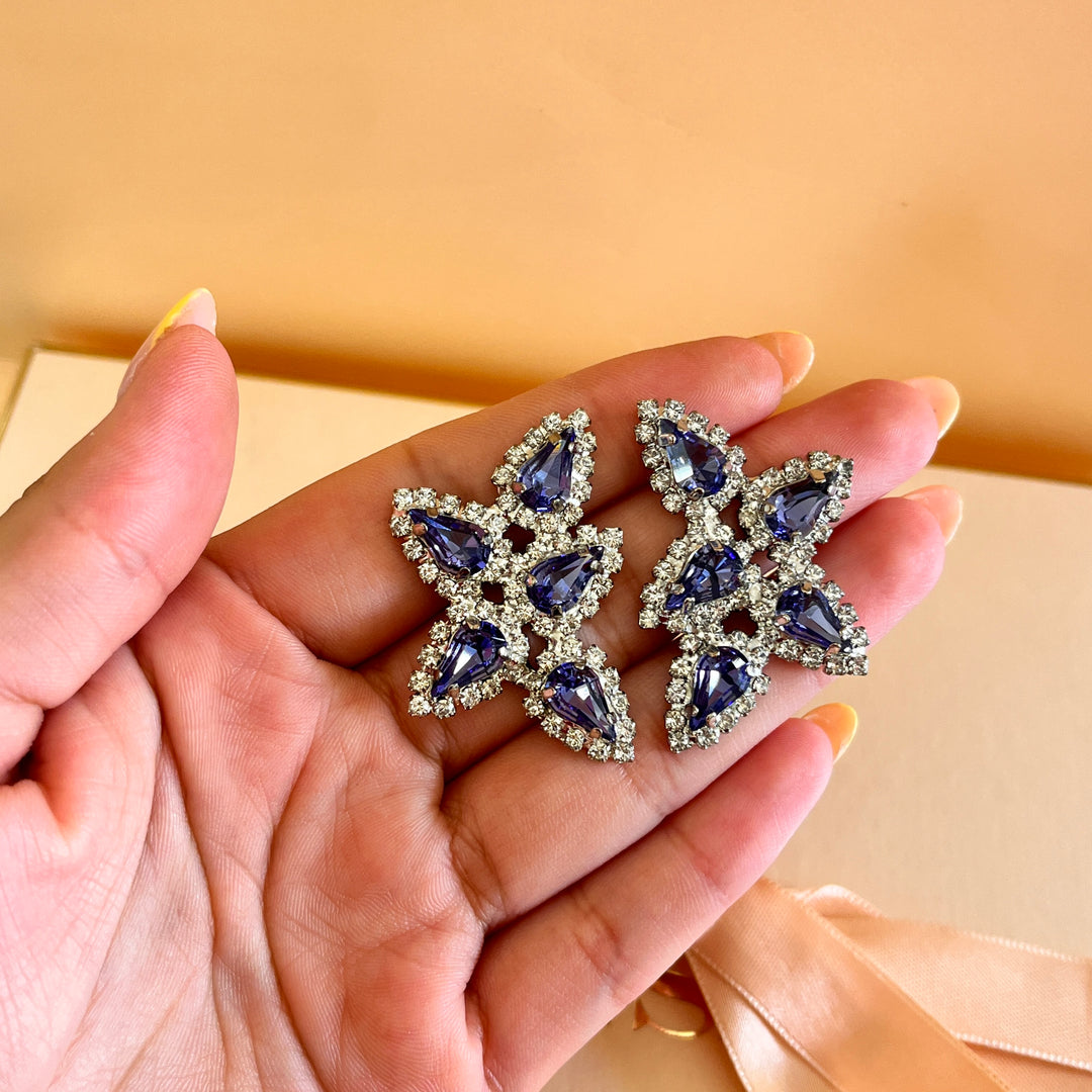 Purple teardrop preciosa crystals silver set