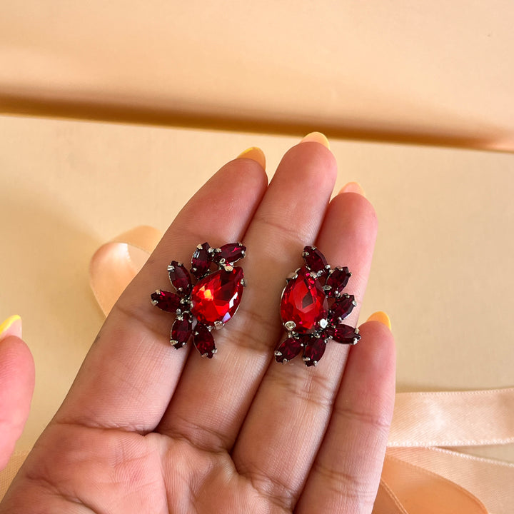 Red teardrop Preciosa crystals studs and ring