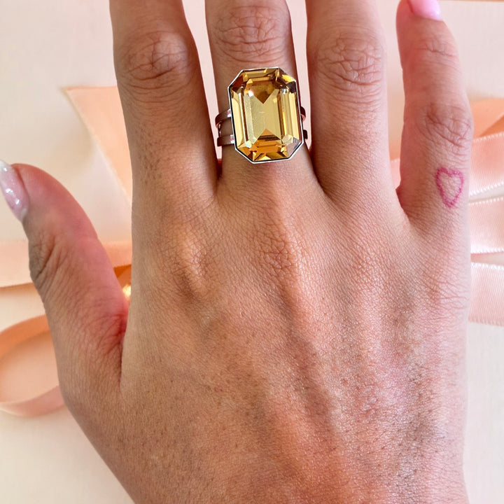 Bronze rectangular Preciosa crystals ring