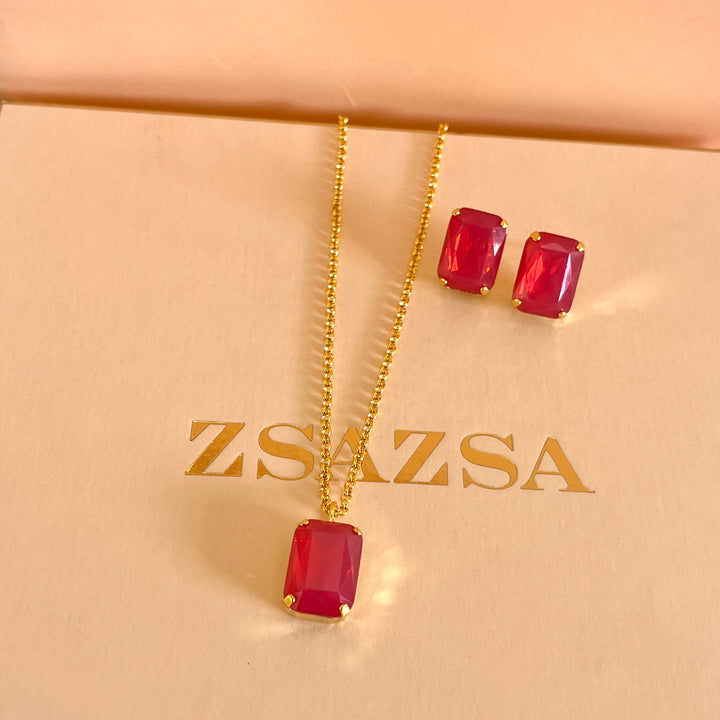 Coral rectangular preciosa crystals set