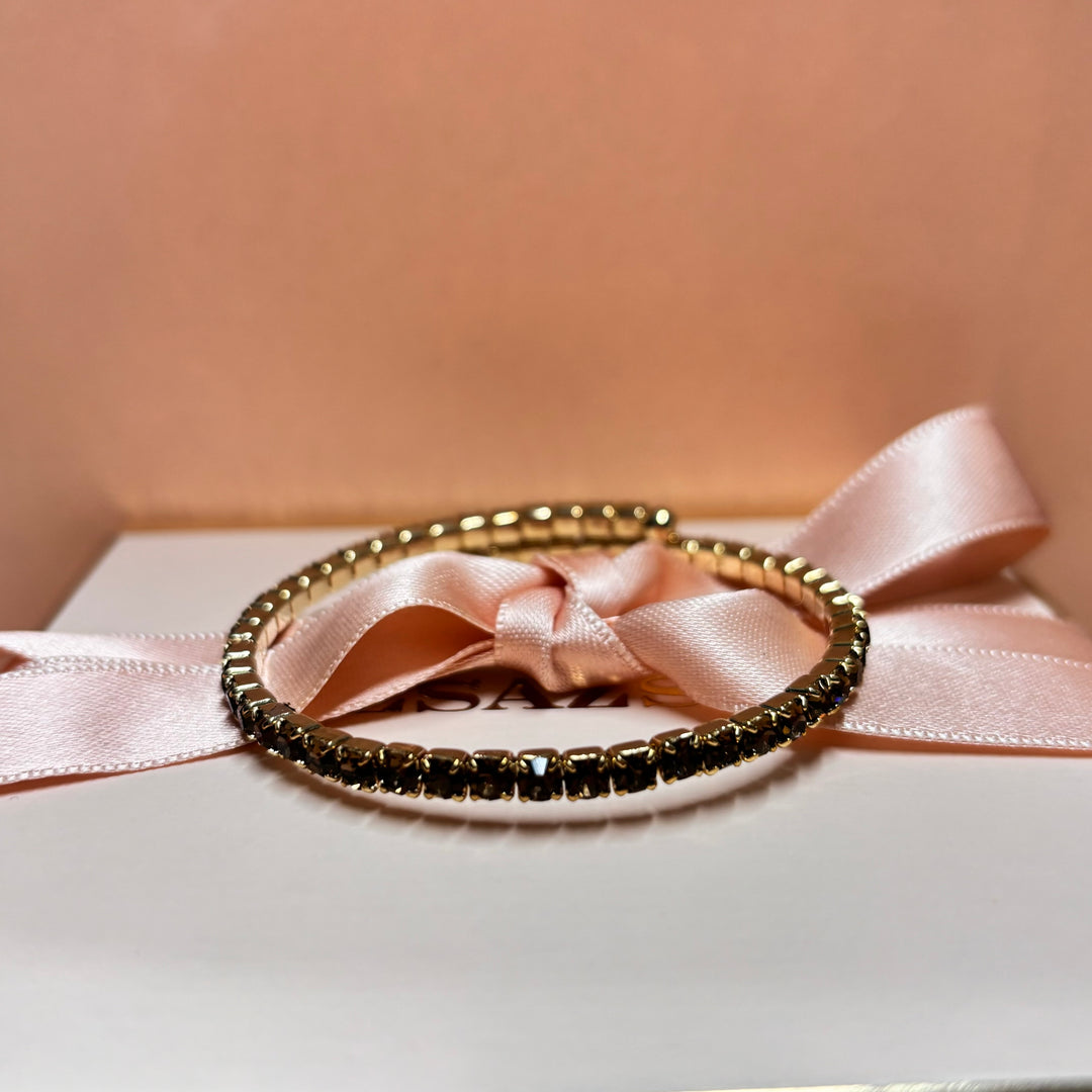 Brown rhinestone gold plated bangle