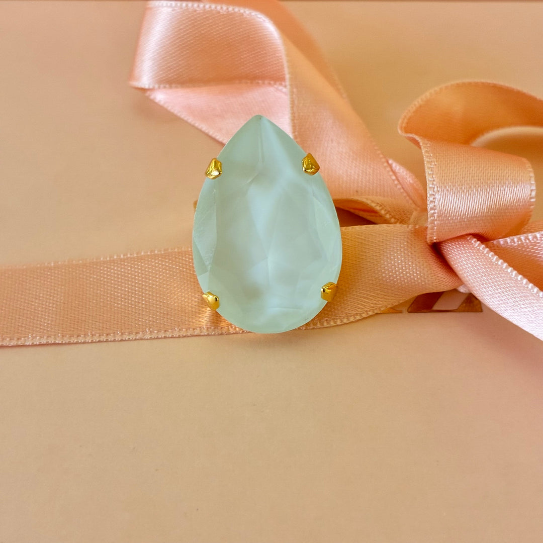 Teardrop mint Swarovski crystals ring