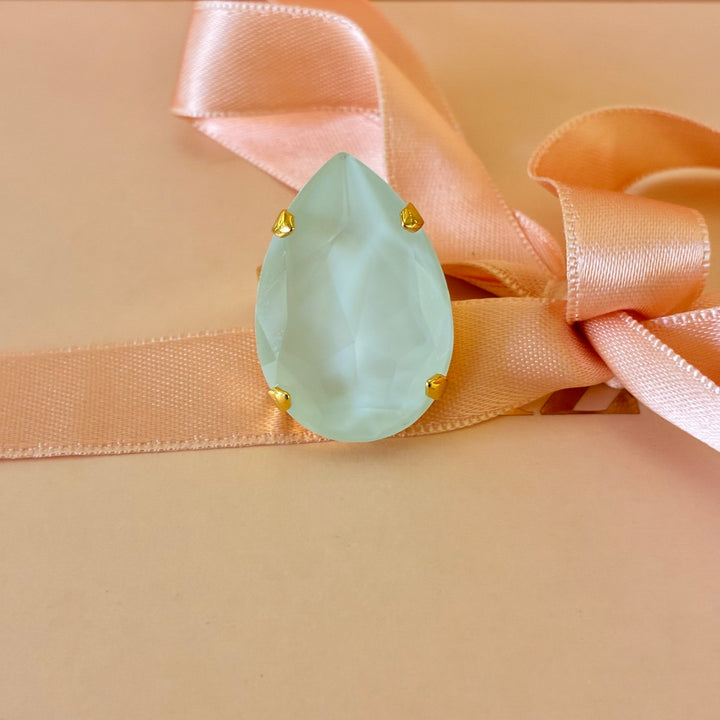 Teardrop mint Swarovski crystals ring